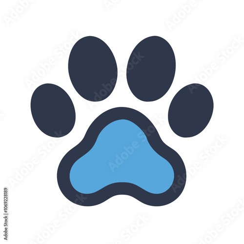 Blue and Black Paw Print Icon Illustration, Blue and black paw print icon, ideal for pet services, animal care branding, or wildlife-themed designs on a white background.
