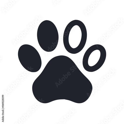 Black Solid Paw Print Icon Illustration, Black solid paw print icon, representing animal footprint, pets, and wildlife. Suitable for pet-related designs, veterinary branding, and animal themes.
