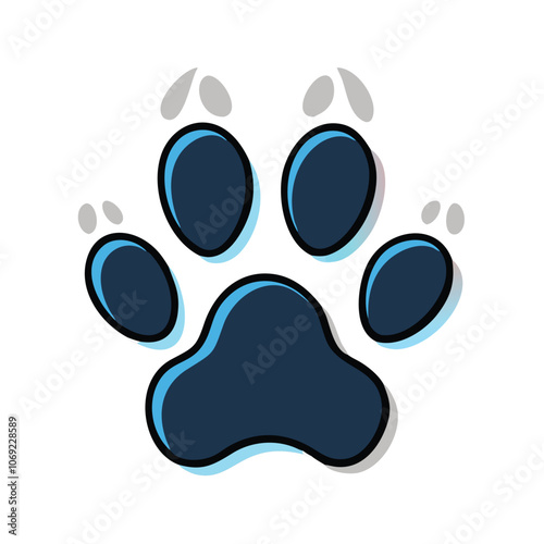 Blue Paw Print Icon with Shadow Details, Stylized blue paw print icon with shadow details, symbolizing pets, animals, and veterinary themes. Ideal for pet care and wildlife content.
