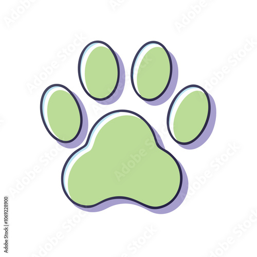 Green Paw Print Icon with Shadow Effect, Green paw print icon with a subtle shadow, symbolizing animals, pets, and eco-friendly themes. Suitable for pet care, environmental, or wildlife-related conten