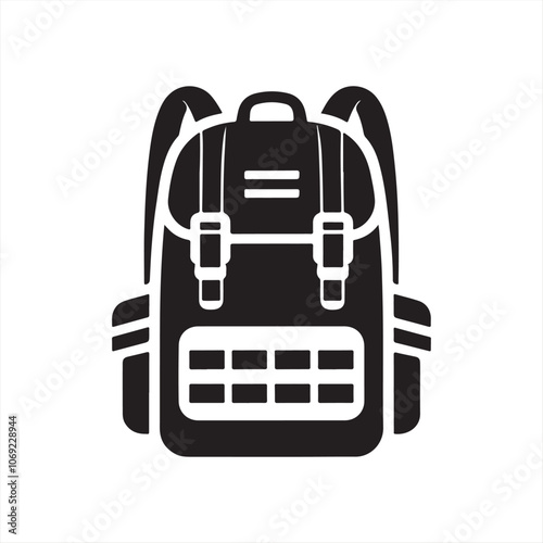 Basic Military Backpack Silhouette Icon - Vector Format, Simple and Black