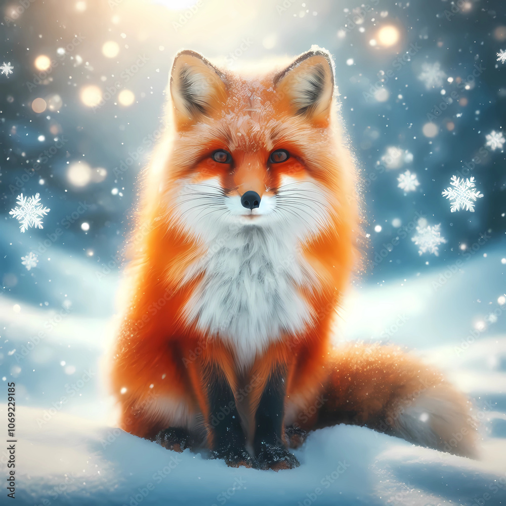 Obraz premium red fox on the snow ground 