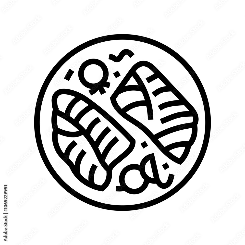 baked cod fish line icon vector. baked cod fish sign. isolated contour symbol black illustration baked cod fish line icon vector. baked cod fish sign. isolated contour symbol black illustration