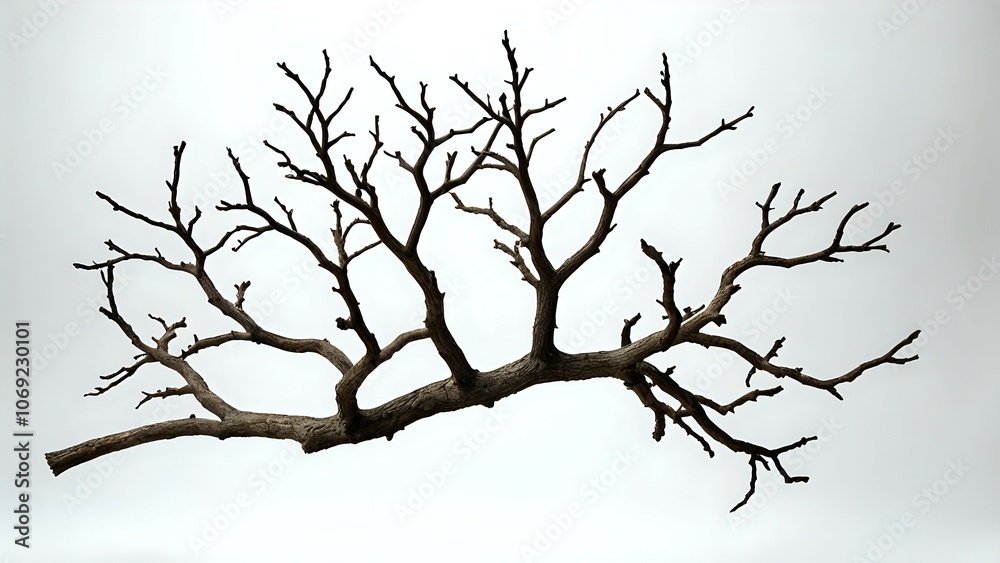 A bare tree branch against a white background. A bare tree branch against a white background.