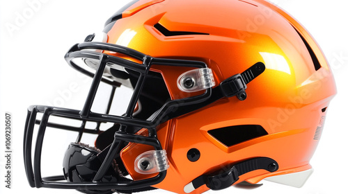 Orange Football Helmet with Black Facemask on White Background