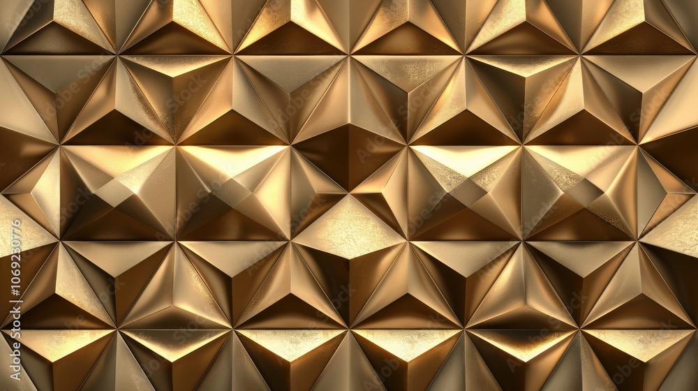 A metallic gold geometric pattern texture background with 3D effects A metallic gold geometric pattern texture background with 3D effects