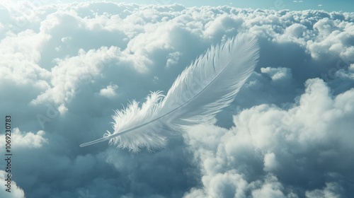 feather abstract background, white feather floating in the sky and cloud with in concept on heaven.