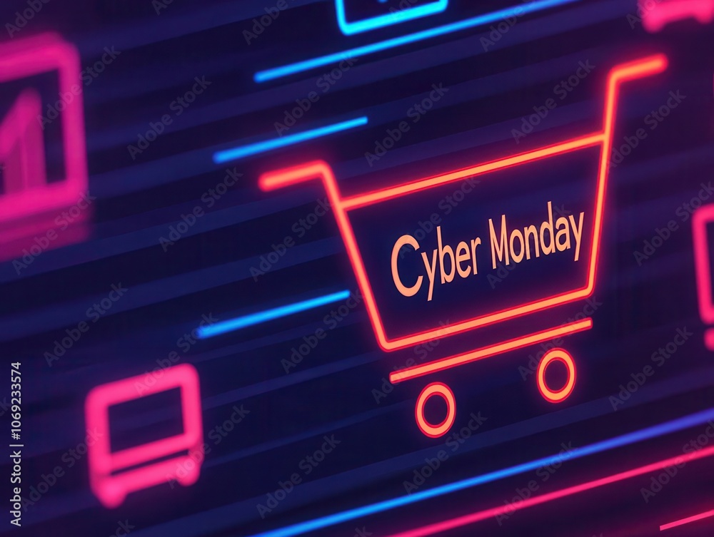 A vibrant digital shopping cart highlights A vibrant digital shopping cart highlights