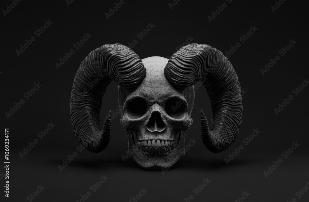 Haunting skull with horns against a dark background Haunting skull with horns against a dark background