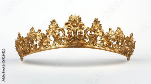 Ornate Gold Tiara with Leaf and Flower Motifs   Royal Headpiece Jewelry