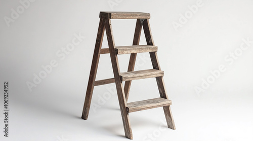 Rustic Wooden Step Ladder on White Background   Home Decor  DIY  Craft photo