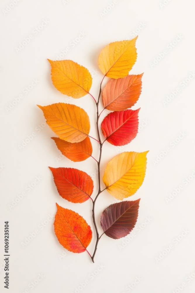 Vibrant autumn leaves on a branch against a plain background Vibrant autumn leaves on a branch against a plain background