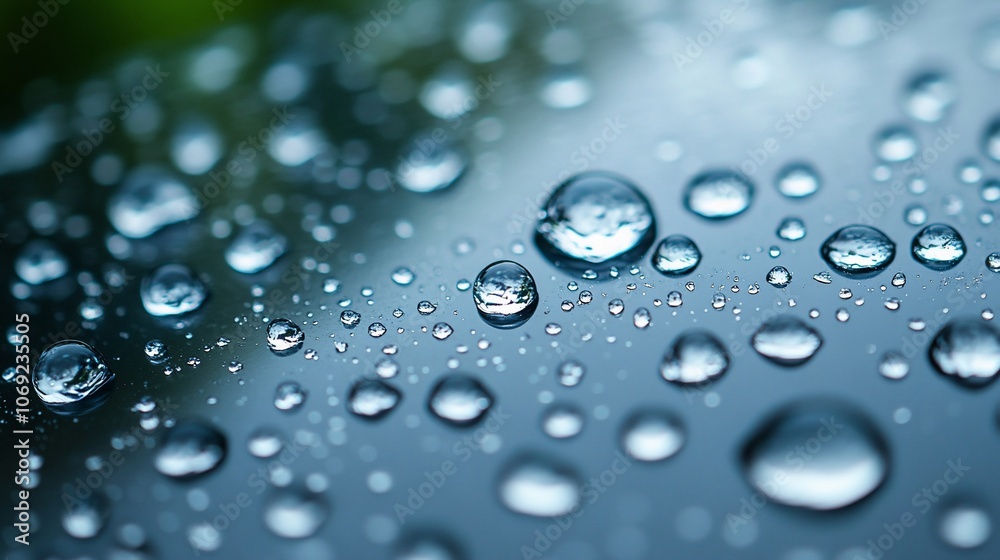 Macro shot of water droplets on a smooth, wet surface. Macro shot of water droplets on a smooth, wet surface.