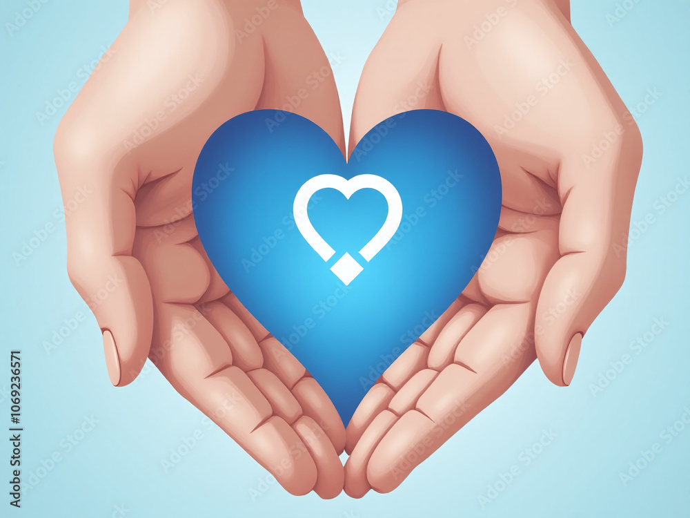 abetes day concept with blue circle symbolic logo among protective heartshape hands for diabetic disease prevention screening awareness campaign