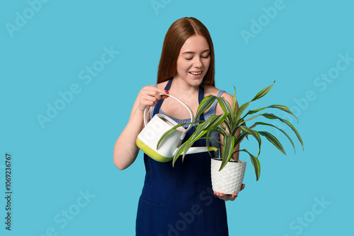 Pretty young woman with hou...