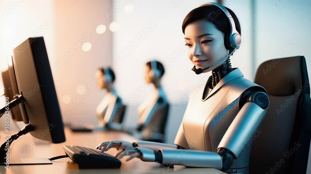 A Futuristic AI Call Center Agent Equipped with Advanced Robotic Features A Futuristic AI Call Center Agent Equipped with Advanced Robotic Features