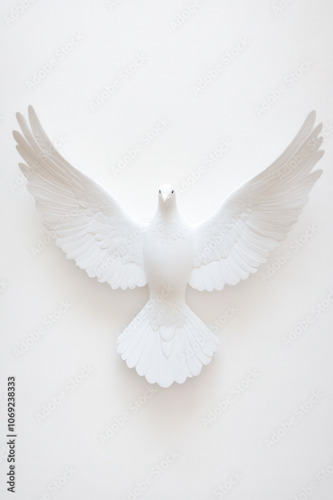 Fototapeta premium A majestic white dove with outstretched wings against a plain background