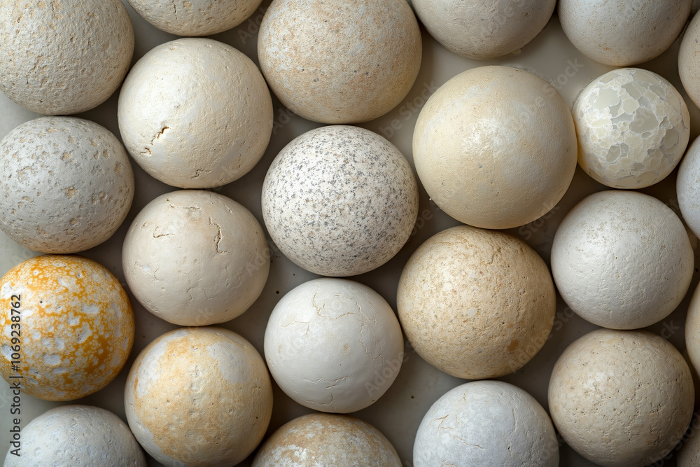 A bunch of white and brown eggs sitting on top of each other A bunch of white and brown eggs sitting on top of each other
