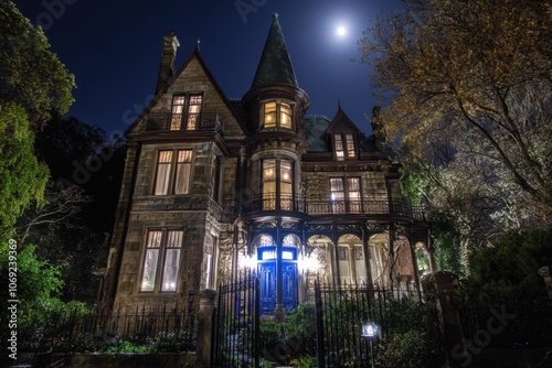 Enigmatic Victorian House Under Moonlight