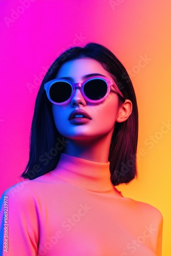 Vibrant portrait of a young woman with sunglasses