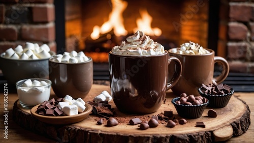 Wallpaper Mural A cozy cup of Christmas hot chocolate topped with whipped cream and marshmallows, sprinkled with cocoa powder, capturing the warmth of the holiday season Torontodigital.ca