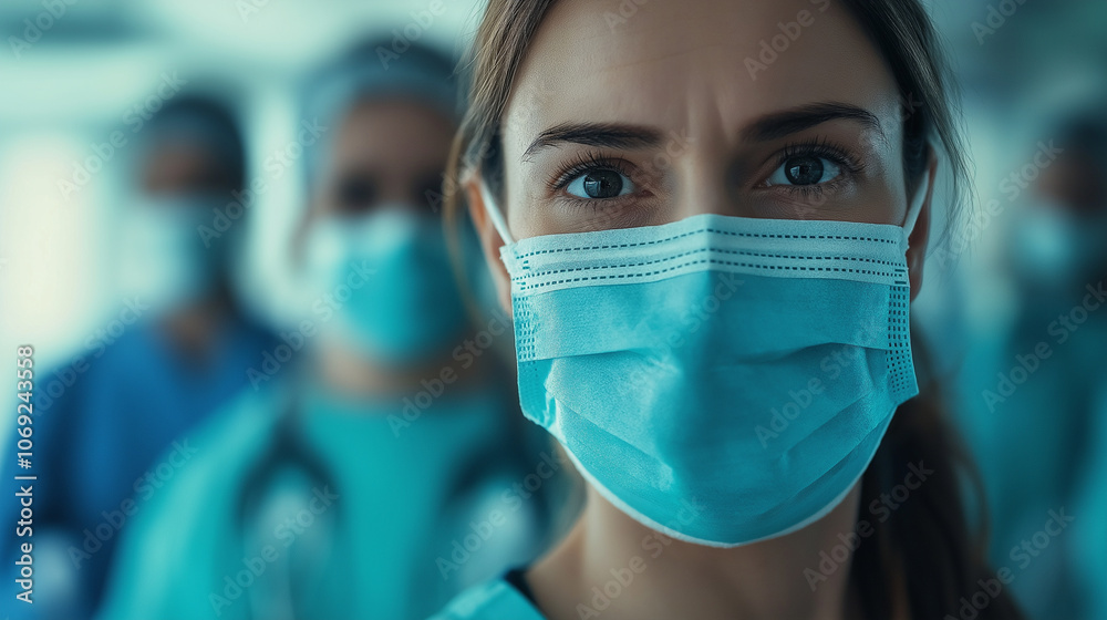 Healthcare Workers in Action � Doctors and nurses wearing masks, emphasizing pneumonia awareness and prevention, World Pneumonia Day,