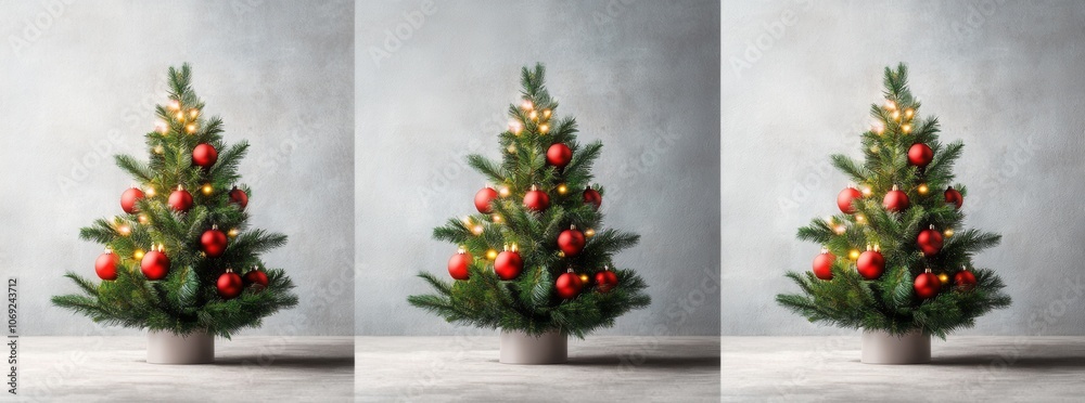 festive christmas tree with red ornaments and twinkling lights festive christmas tree with red ornaments and twinkling lights