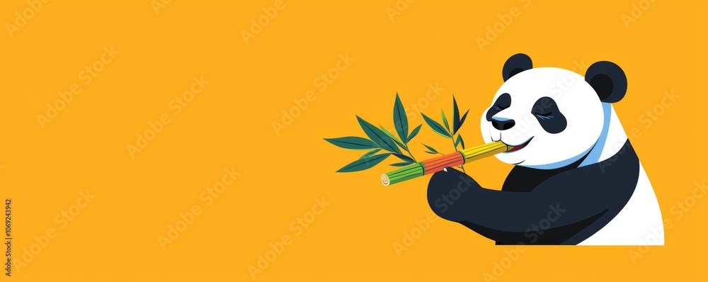 Panda enjoying bamboo a vibrant illustration of nature's playful spirit Panda enjoying bamboo a vibrant illustration of nature's playful spirit