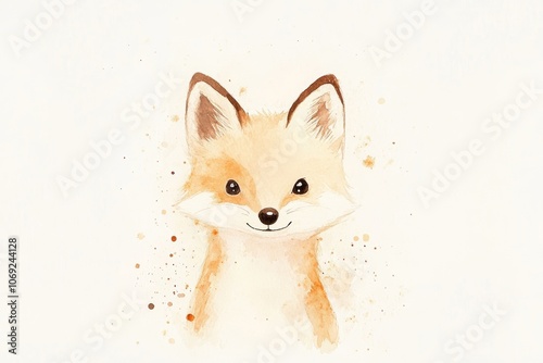 Charming Watercolor Fox Portrait in Soft Earthy Tones. Watercolor Nursery Art.