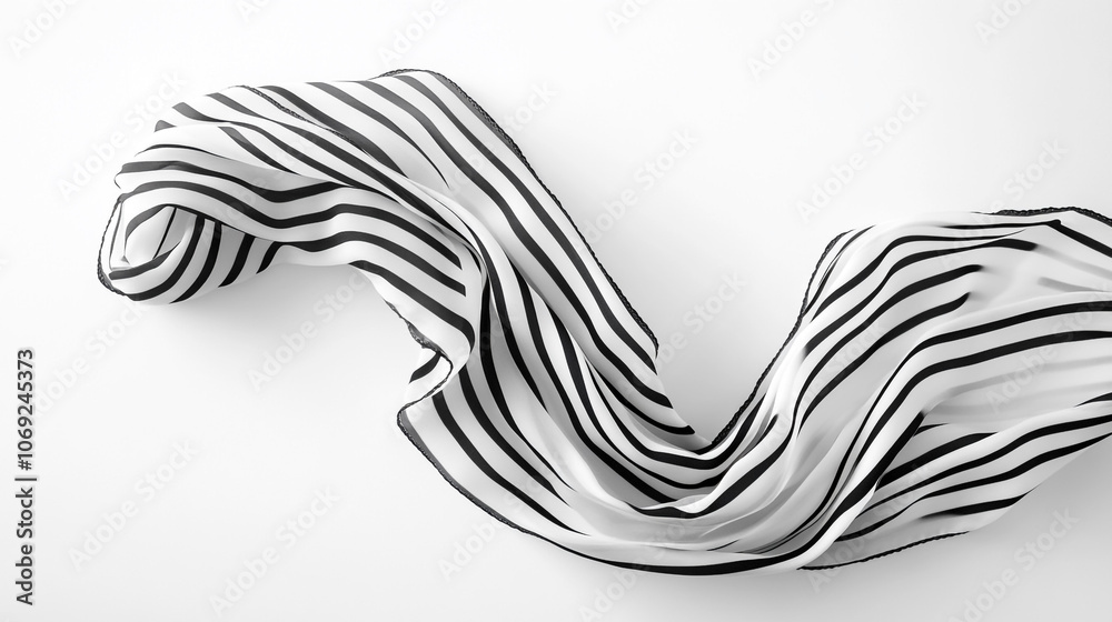 Black and White Striped Fabric Draped on White Background Black and White Striped Fabric Draped on White Background