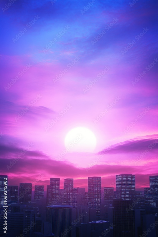 Obraz premium Stunning cityscape with vibrant sunset sky