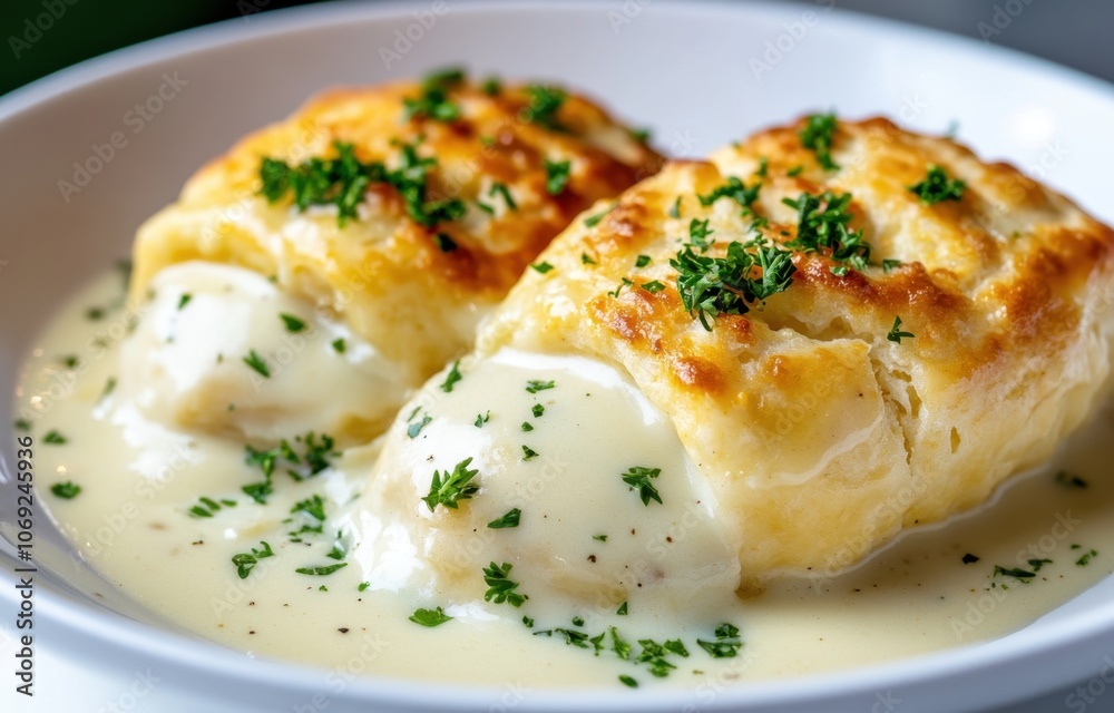 Delicious homemade baked potatoes with melted cheese and fresh herbs Delicious homemade baked potatoes with melted cheese and fresh herbs