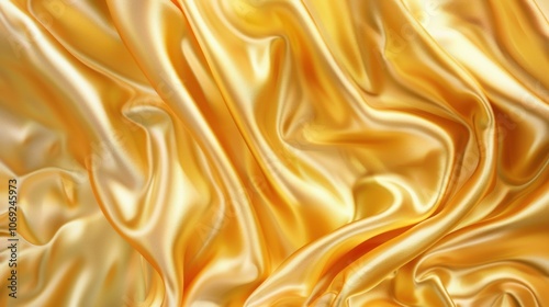 A shiny gold satin fabric texture background with smooth, flowing folds