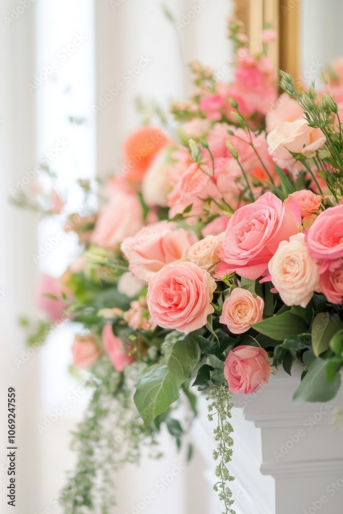 Beautiful bouquet of pink roses and other flowers in a vase Beautiful bouquet of pink roses and other flowers in a vase