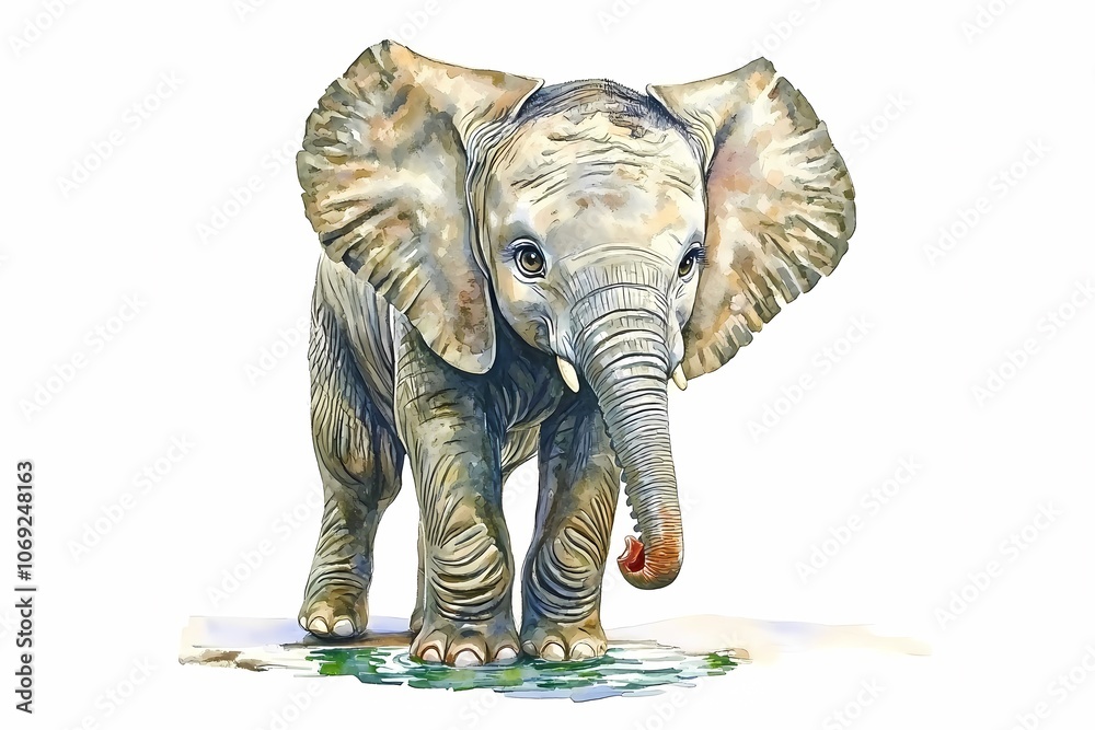 Fototapeta premium Peaceful Baby Elephant Watercolor Illustration