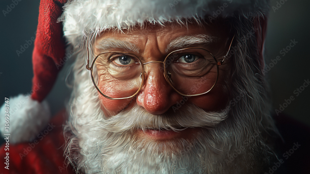 Close up of Santa Claus face looking serious and possibly drunk. Close up of Santa Claus face looking serious and possibly drunk.