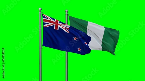 Wallpaper Mural Nigeria and New Zealand flags flying together, video concept of the relationship with colored chroma key for easy background remove Torontodigital.ca