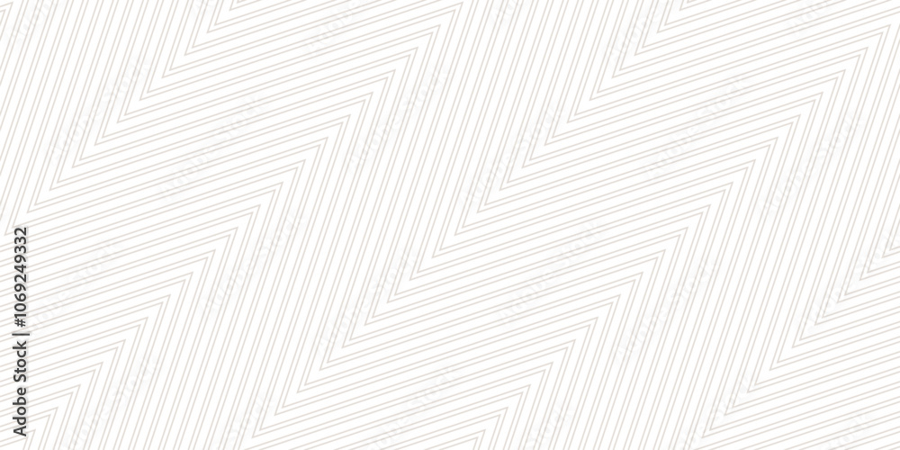 Vector subtle zigzag lines seamless pattern. Abstract minimal striped ornament. Simple minimalist texture with diagonal stripes, zig zag, chevron. Beige and white linear background. Repeated design