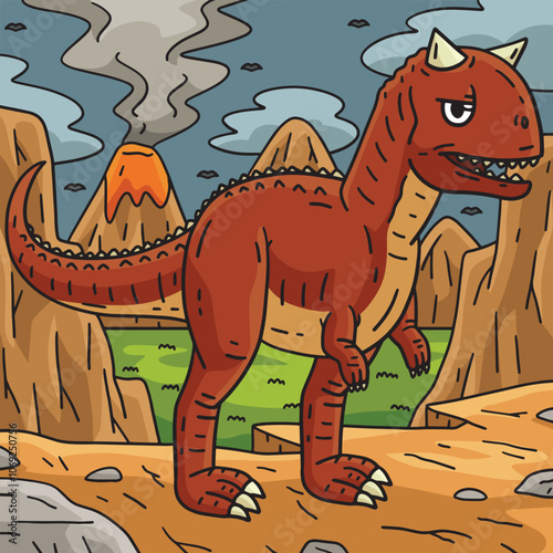 Dinosaur Carnotaurus Colored Cartoon Illustration