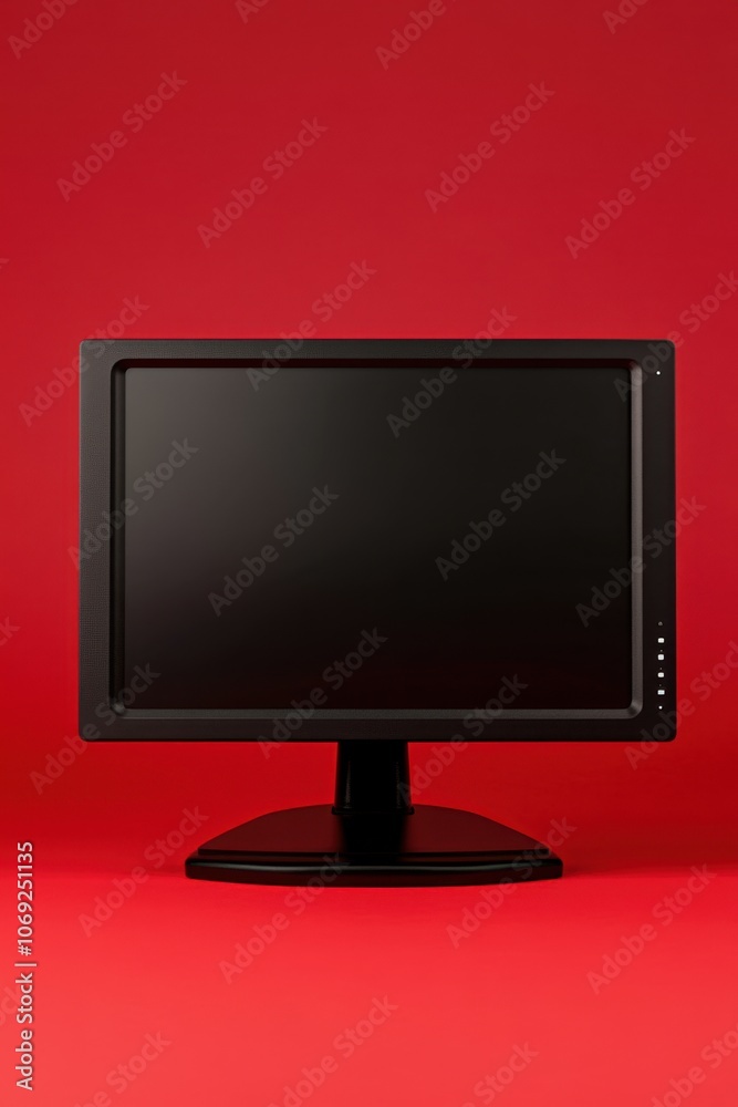modern black computer monitor on a red background modern black computer monitor on a red background