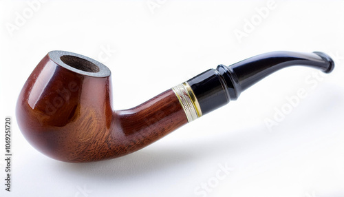 Classic wooden smoking pipe isolated on white backdrop. photo