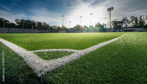 Green artificial grass turf sports field