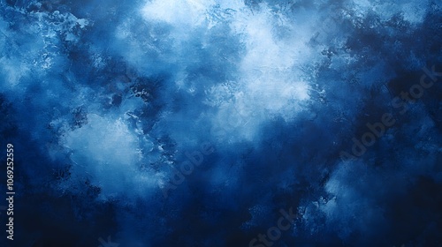 Studio portrait backdrop with traditional painted canvas or muslin fabric, featuring dramatic blue modulations