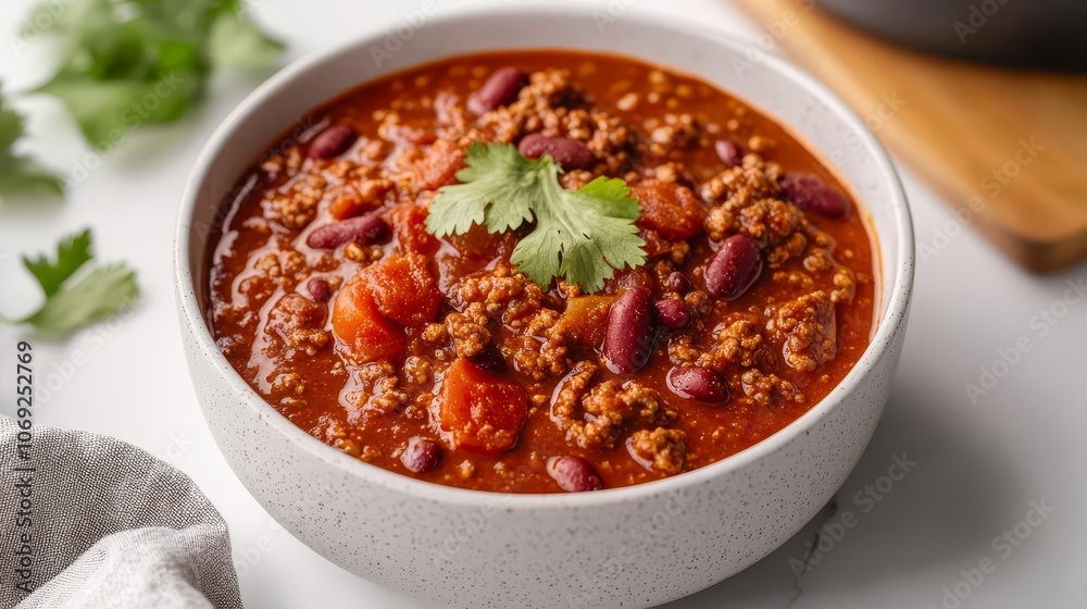 Canned chili with a simple, modern label in a bright, clean kitchen setting, emphasizing healthy and quick meal options Canned chili with a simple, modern label in a bright, clean kitchen setting, emphasizing healthy and quick meal options