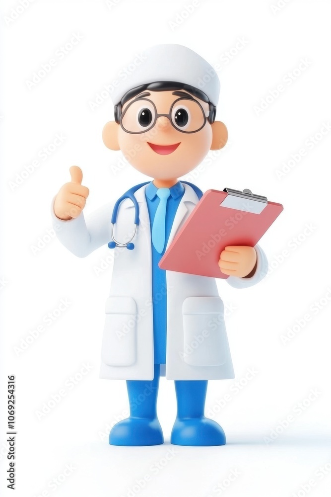 Friendly doctor in medical uniform giving thumbs up Friendly doctor in medical uniform giving thumbs up