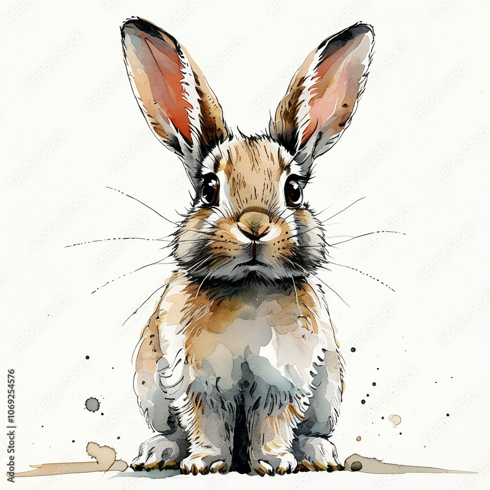 Fototapeta premium A charming rabbit stands proudly on a soft surface, showcasing its adorable features