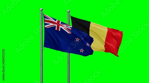 Wallpaper Mural Belgium and New Zealand flags flying together, video concept of the relationship with colored chroma key for easy background remove Torontodigital.ca