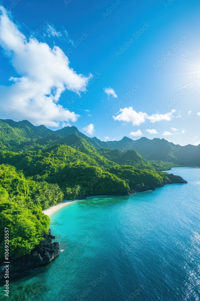 Fototapeta premium Stunning tropical beach and mountain landscape with turquoise waters