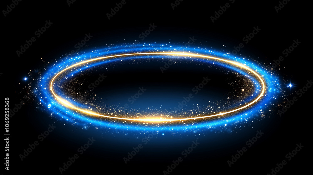 Blue and gold light ring with glowing particles Blue and gold light ring with glowing particles