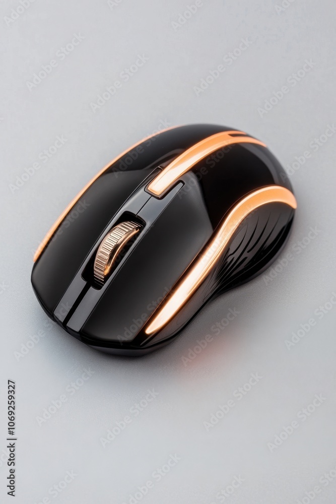 Sleek and modern wireless computer mouse with orange accents Sleek and modern wireless computer mouse with orange accents